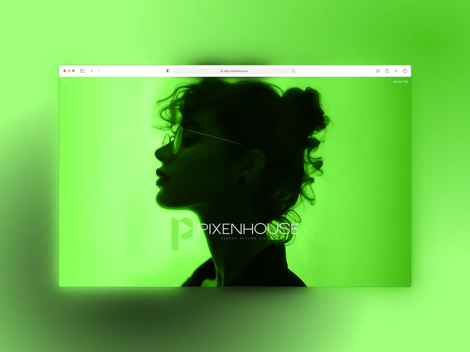 PIXENHOUSE cover. Brand & Web (2026) by Koussay Zayani. Brand and website for a Dubai production studio. New identity, their green kept, built in Framer so a first visit explains who they are.