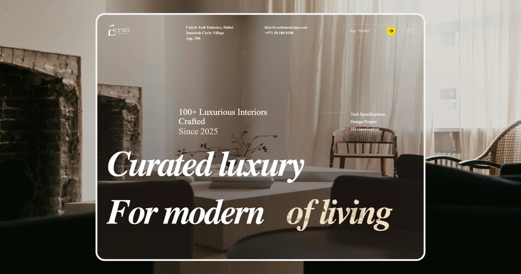 Elysée Home Design editorial website composition