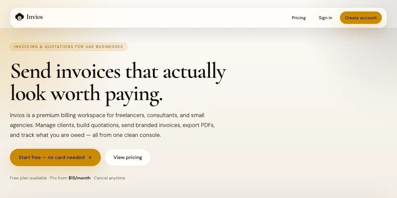 Invios invoicing product landing page hero